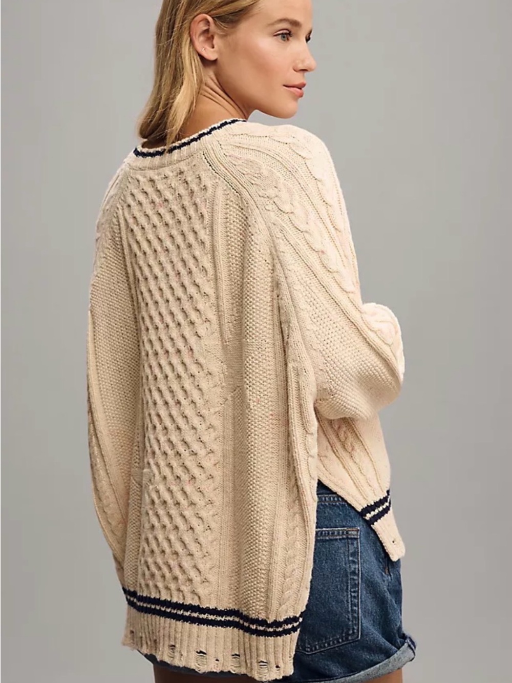 Pilcro Anthropologie Oversized Varsity Cable Sweater XS NWT - Picture 2 of 5